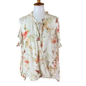 Maven West Ruffle Sleeve‎ Floral Cold Shoulder Blouse Large